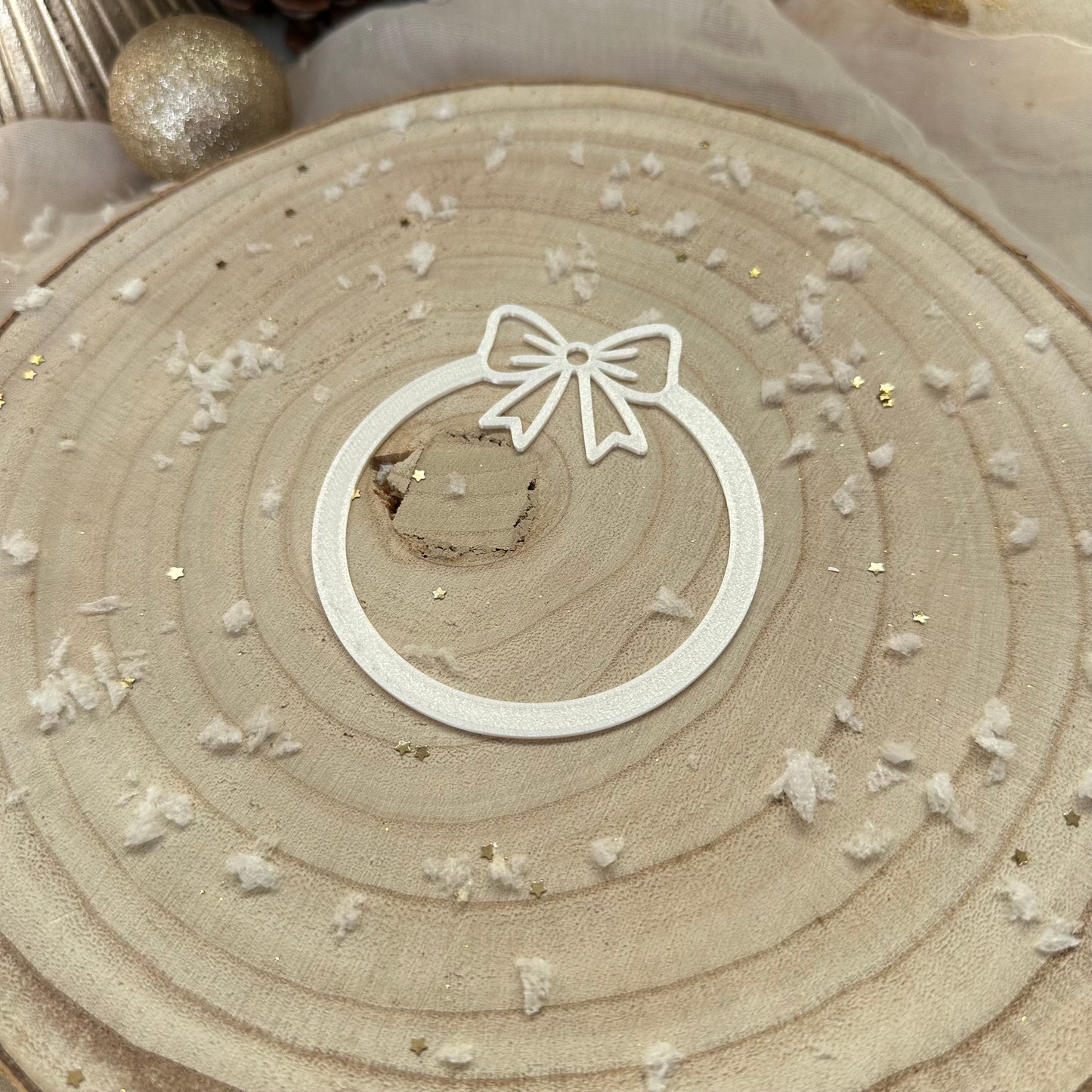 Aufsätze für Weihnachtskugel mit Schleife | 10 Stück in silk weiß