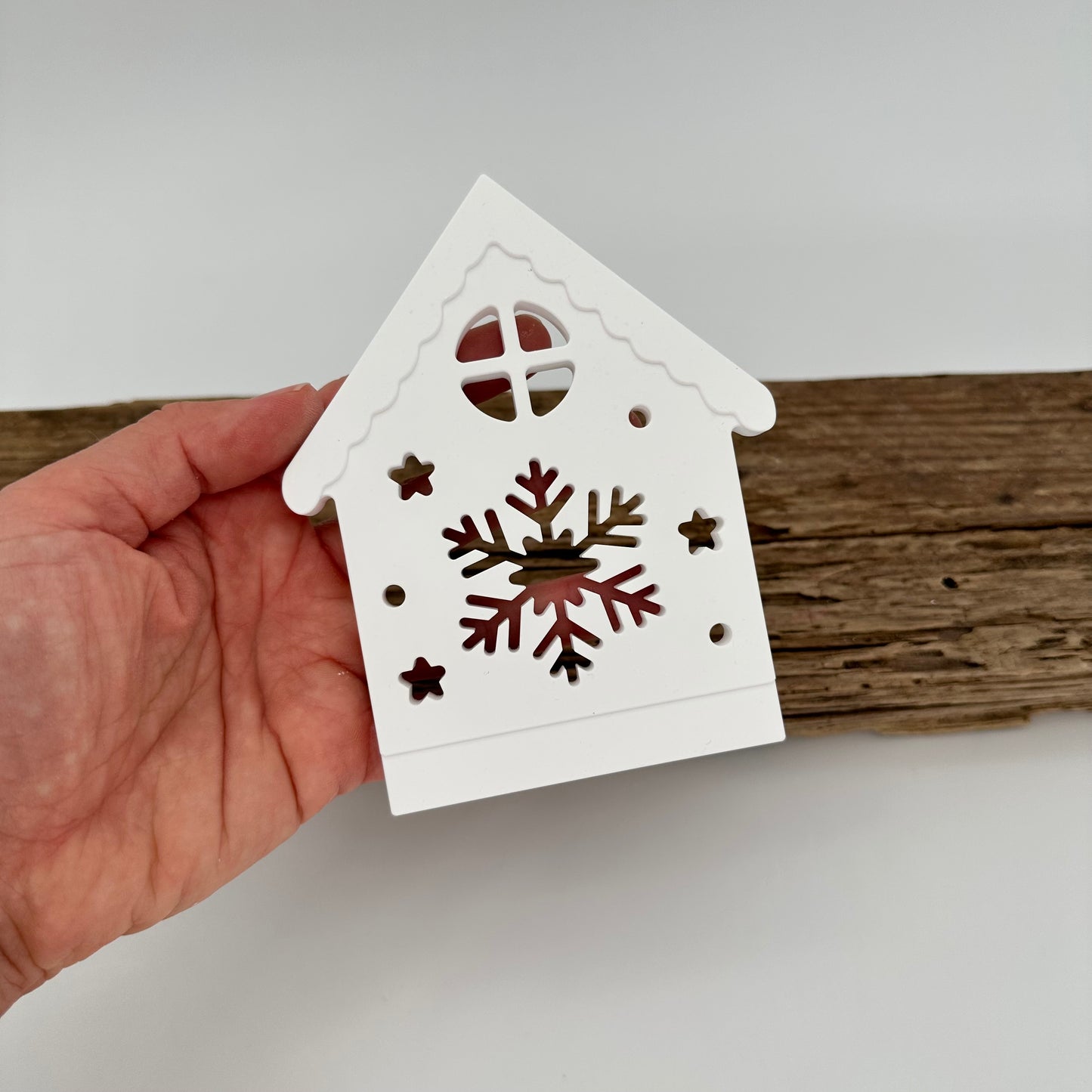 Haus mit Schneeflocke Einschieber kurz
