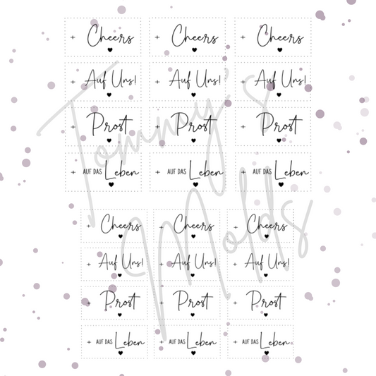 Etiketten transparent "Cheers" A5 Bogen