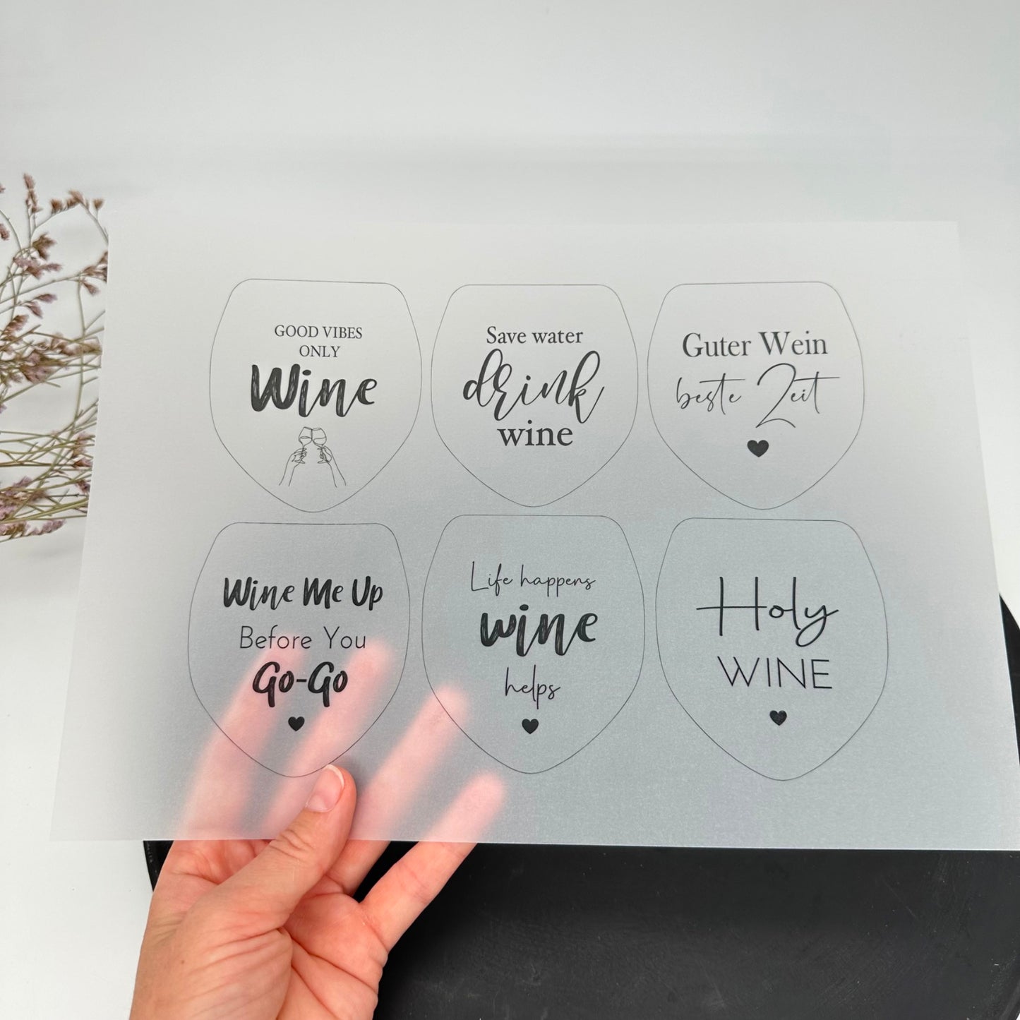 Einleger für Glas transparent "Good Vibes Only Wine" A4 Bogen