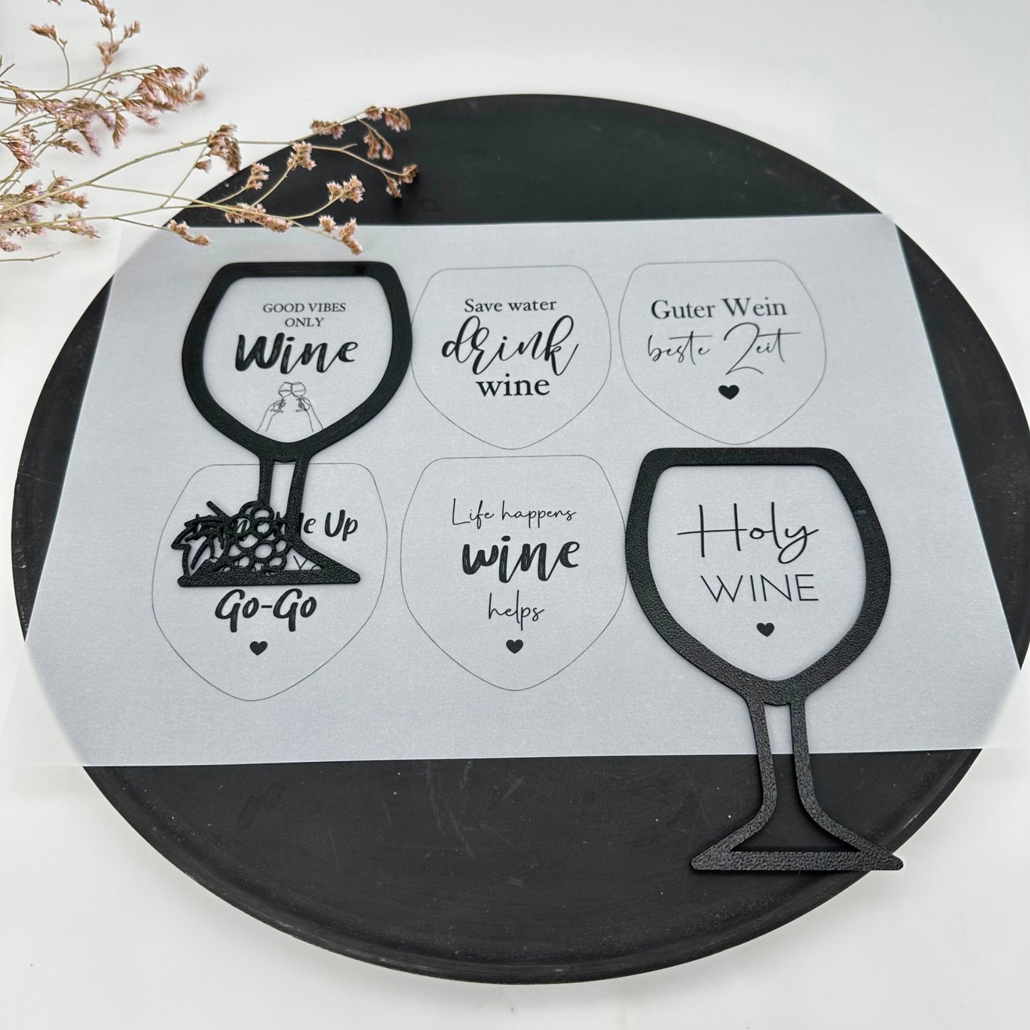Einleger für Glas transparent "Good Vibes Only Wine" A4 Bogen
