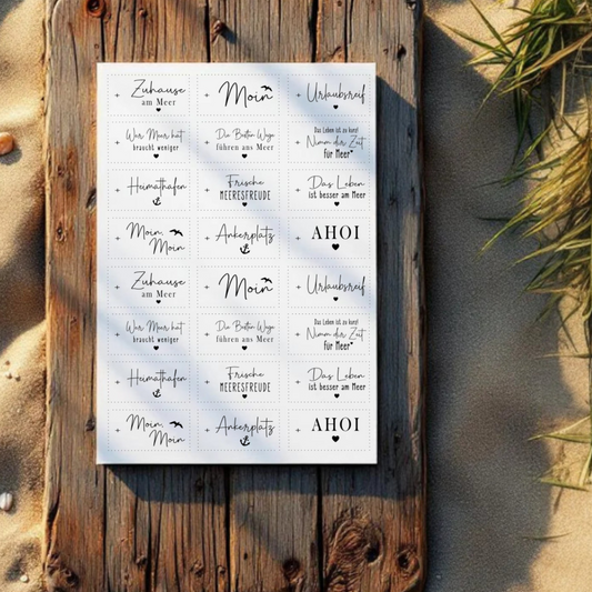 Etiketten transparent "Zuhause am Meer" A5 Bogen