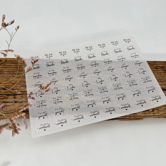 Etiketten transparent "Mit Liebe für Dich" A5 Bogen