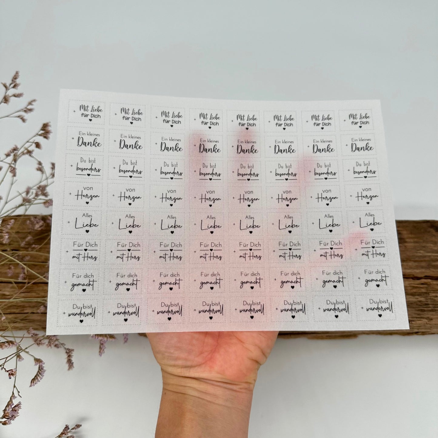 Etiketten transparent "Mit Liebe für Dich" A5 Bogen