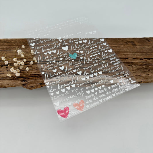 "Nimm dir was du brauchst" weiß A5 Bogen