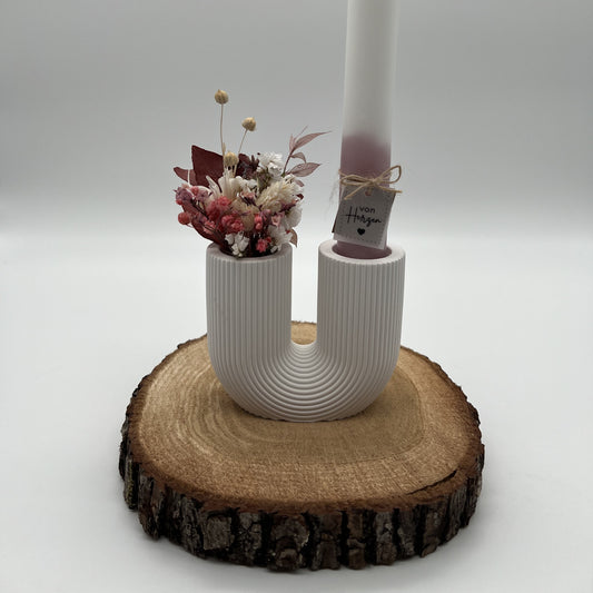 Stabkerzenhalter U Vase mit Rillen