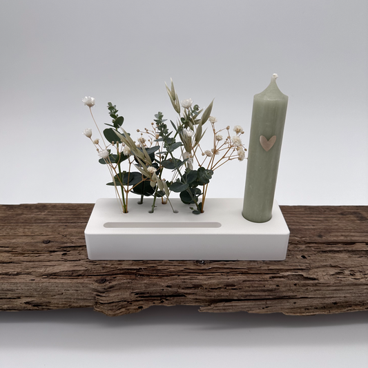 Stabkerzenhalter mit Öffnung für Einschieber und Trockenblumen