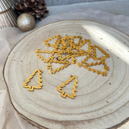 10 Anhänger - Tannen in gold