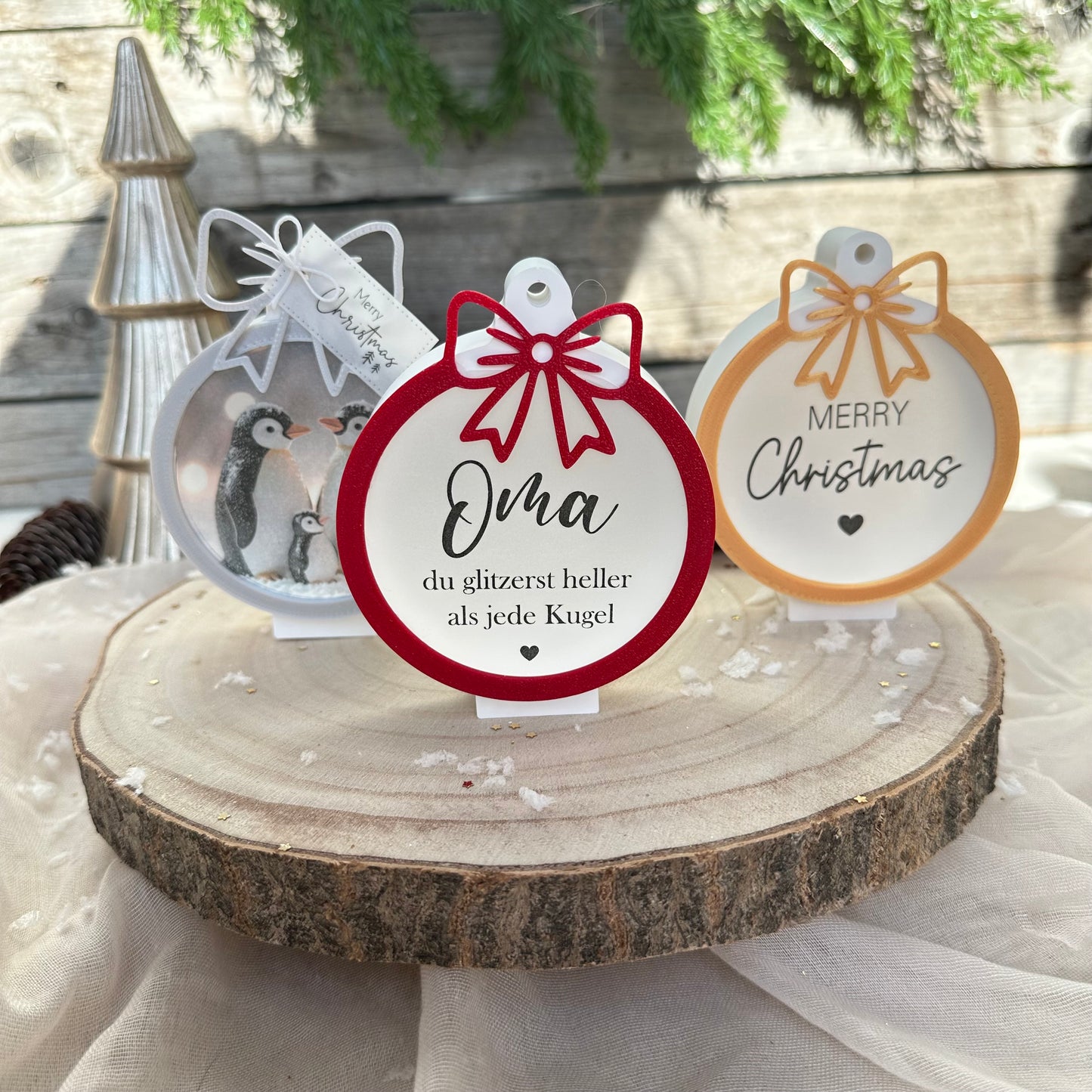 Aufsätze für Weihnachtskugel mit Schleife | 10 Stück in dunkelrot