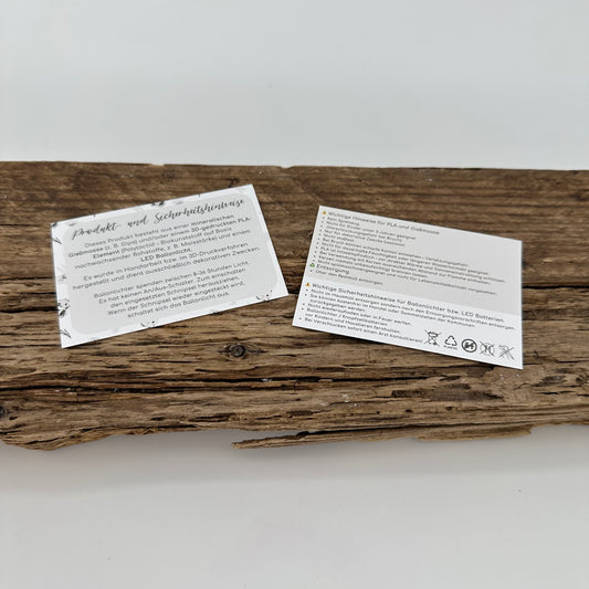 Sicherheitshinweise für Gießwerke, PLA und Ballonlichter | 50 Stk.