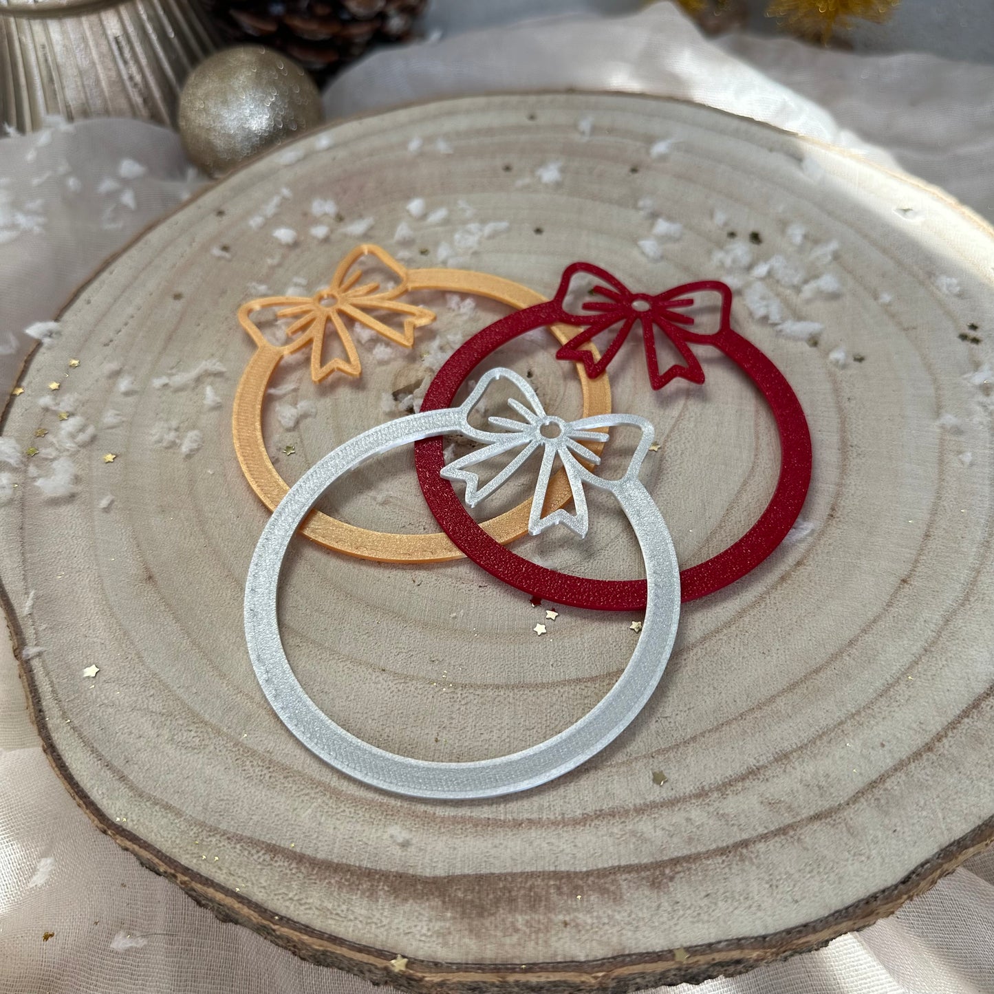 Aufsätze für Weihnachtskugel mit Schleife | 10 Stück in silber