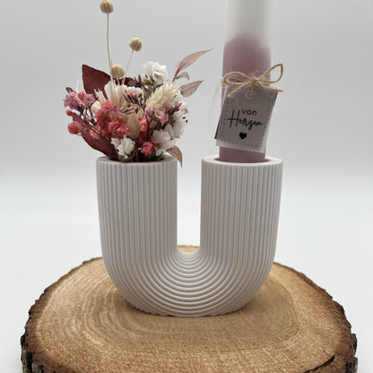 Stabkerzenhalter U Vase mit Rillen