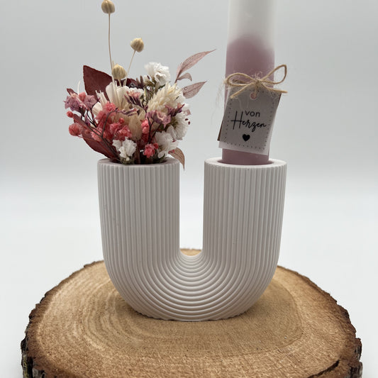 Stabkerzenhalter U Vase mit Rillen